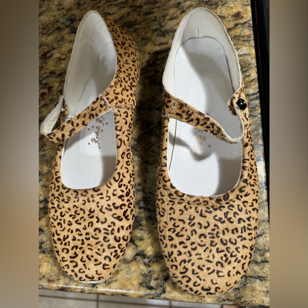 Rachel Riley Leopard Print Mary Jane Flats in Tan and Black